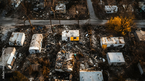 Aerial Perspective: Mobile Homes Decimated by Nature's Fury   photo