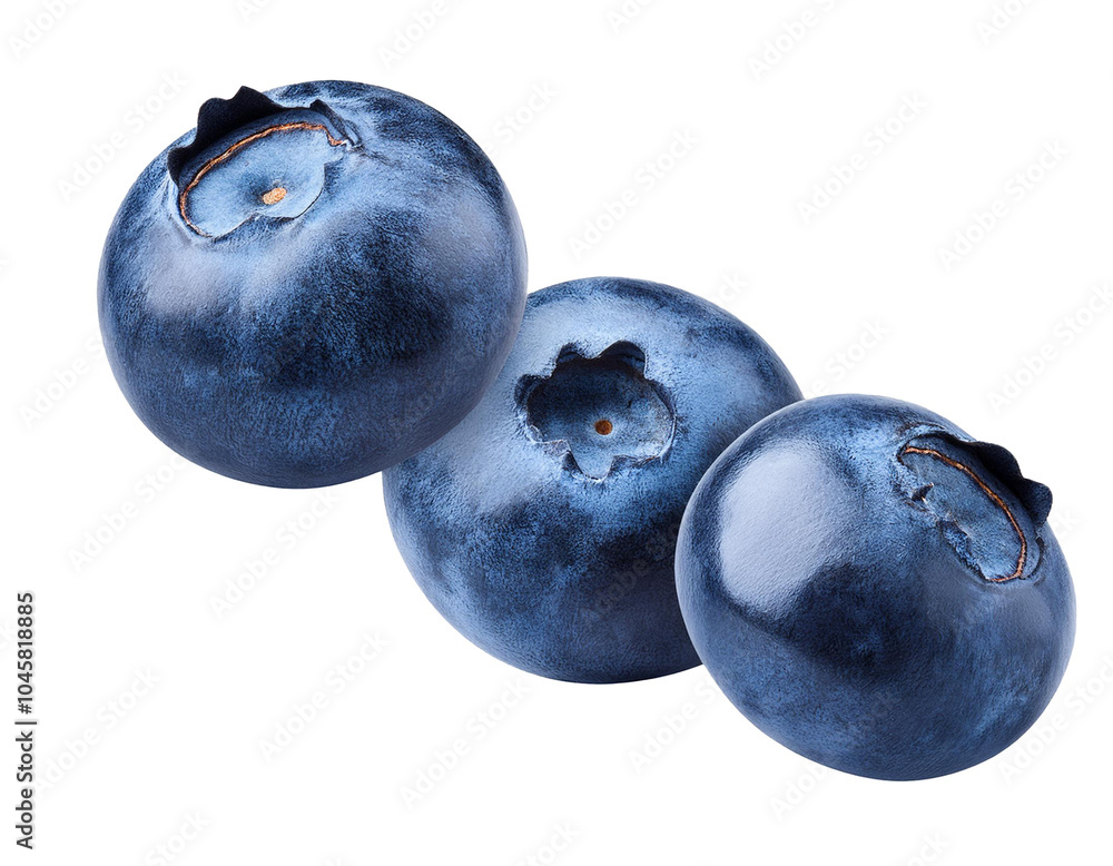 Obraz premium Falling blueberries, isolated on white background, cutout