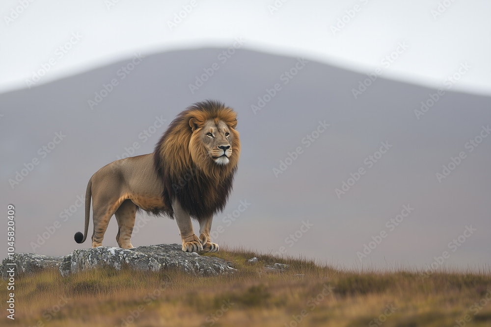 Fototapeta premium Majestic Lion Standing Proudly on a Hilltop
