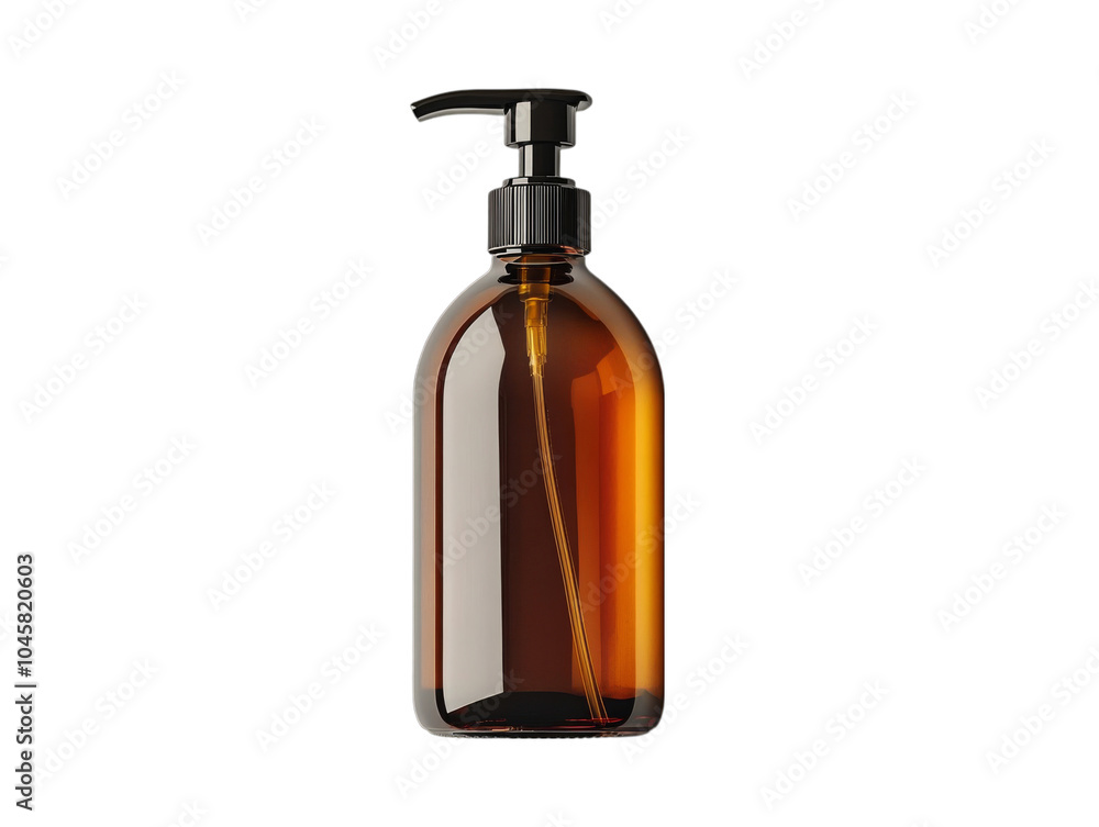 Amber Glass Bottle with Pump Dispenser - Product Photography Amber Glass Bottle with Pump Dispenser - Product Photography