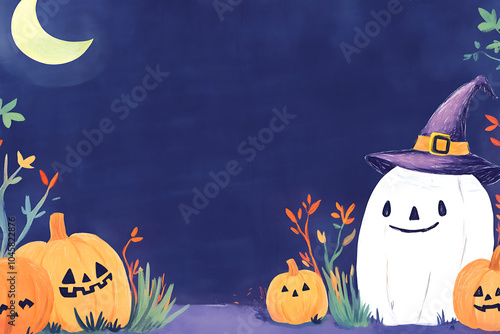 Halloween Concept Banner with Icons Stickers on Backdrop. 
