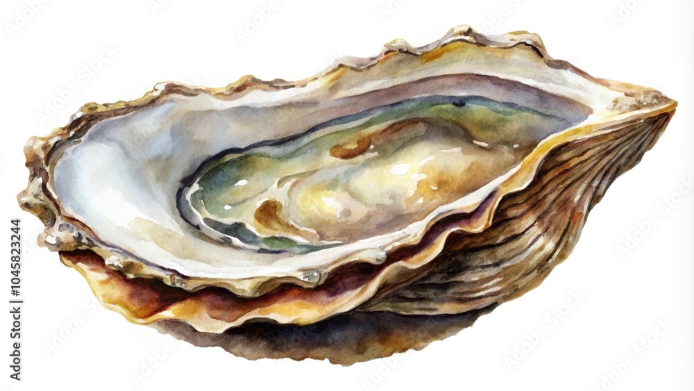 watercolor painting of oyster shell isolated on white watercolor painting of oyster shell isolated on white