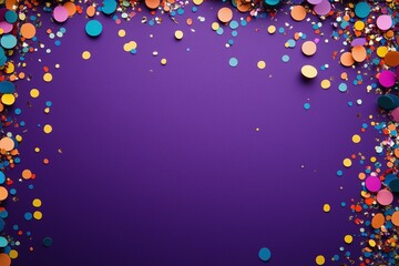 A purple background with colorful confetti on the sides.