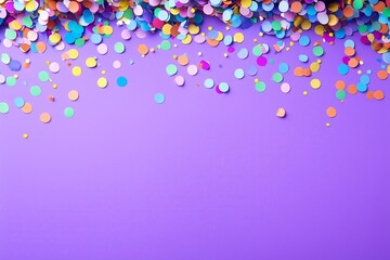 A purple background with colorful confetti on the sides.