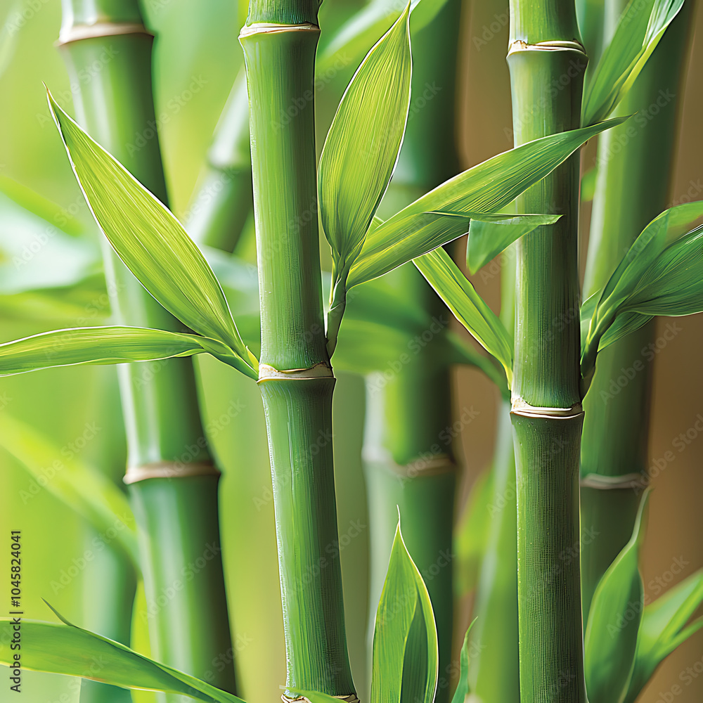 Fototapeta premium Lush green bamboo stalks with vibrant leaves