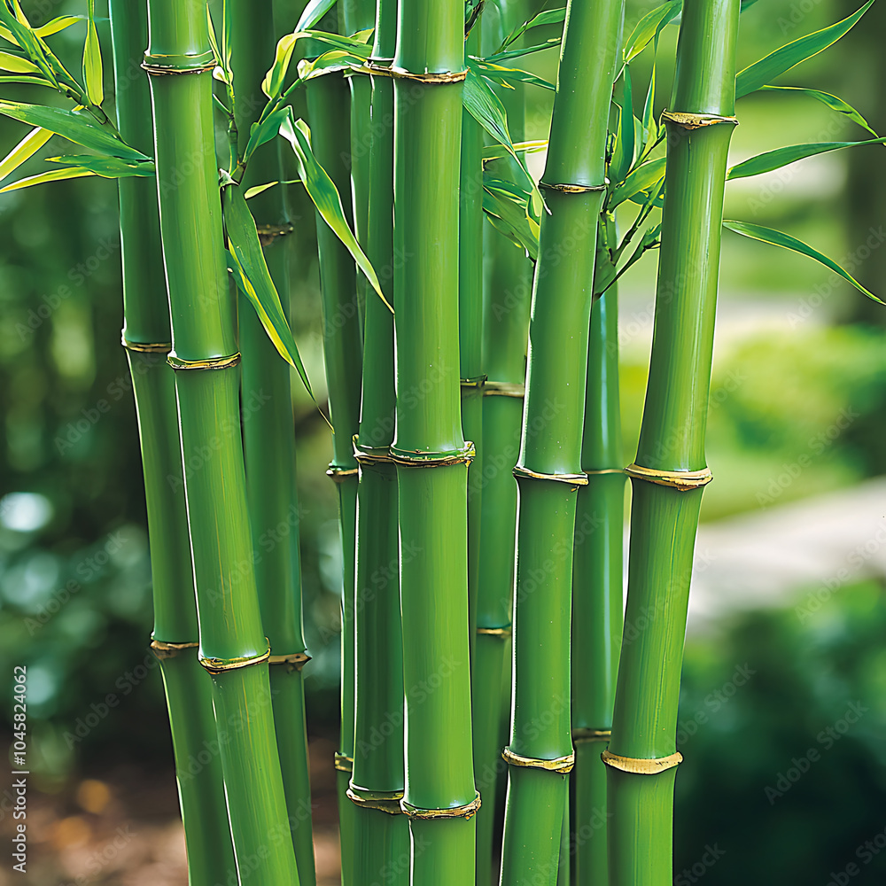 Fototapeta premium Lush green bamboo stalks in a serene garden setting