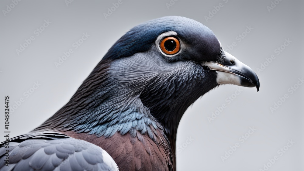 A close-up of a pigeon showcasing its colorful feathers and striking eye. A close-up of a pigeon showcasing its colorful feathers and striking eye.
