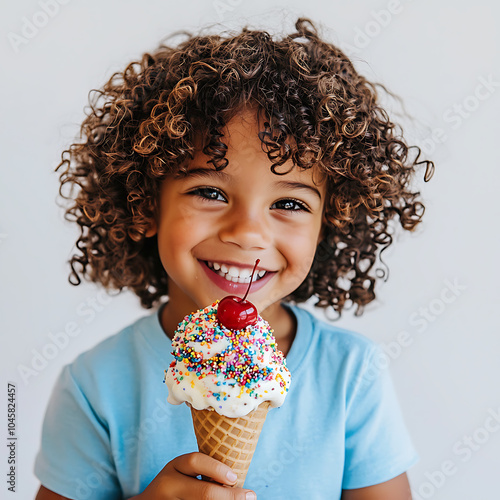 Happy child enjoying a colorful ice cream cone