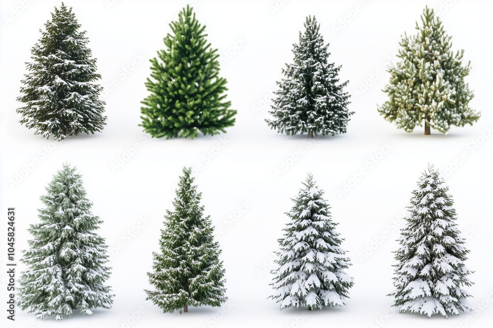 Obraz premium Collection of christmas Trees with Snow isolated on white background