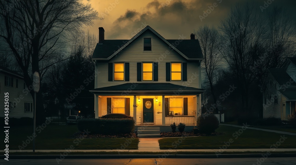 Cozy House with Warm Light at Night Cozy House with Warm Light at Night