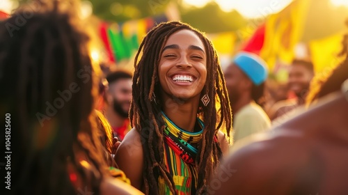 Woman Smiling Joyfully at a Festival 