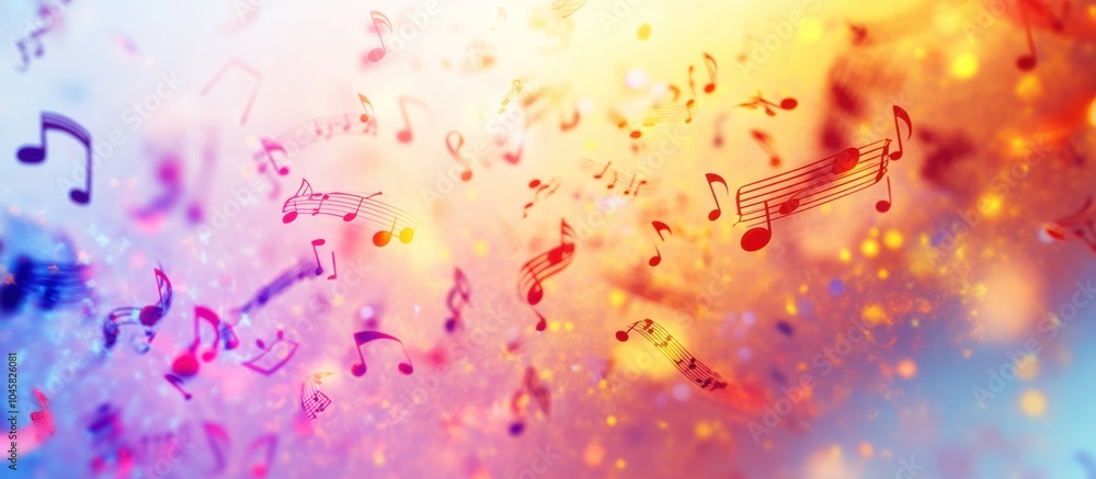 Abstract background with colorful bokeh and music notes. Abstract background with colorful bokeh and music notes.