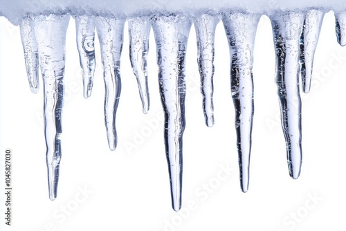 Icicles hanging isolated on white background