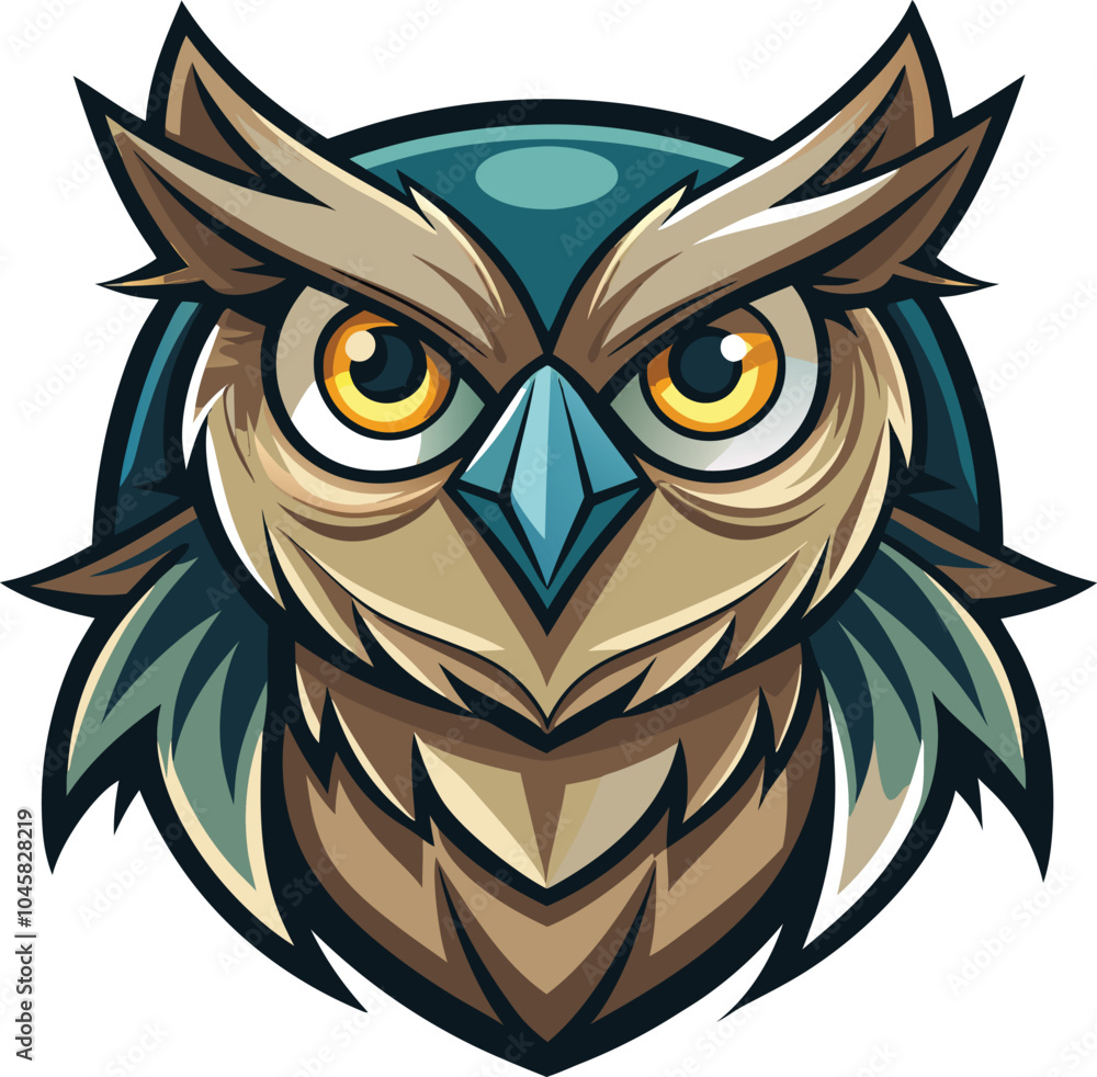 Cartoon Owl Illustration with Yellow Eyes Cartoon Owl Illustration with Yellow Eyes