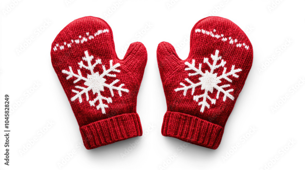 Christmas red mittens with snowflake pattern Christmas red mittens with snowflake pattern
