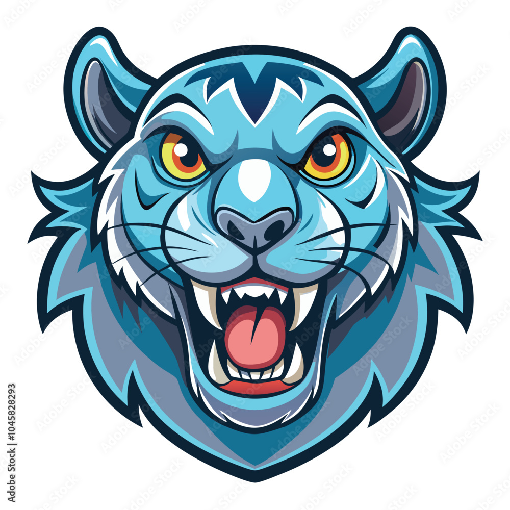 Fototapeta premium Blue Tiger Mascot Head Illustration Design
