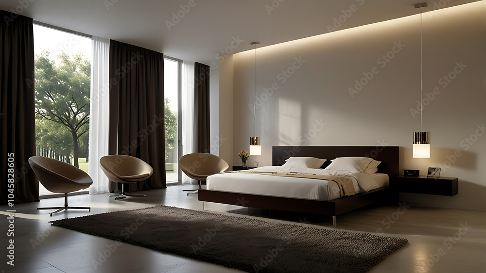 Fototapeta premium Minimalist Bedroom Interior: Best Modern Design Ideas for 2025. luxury interior design.