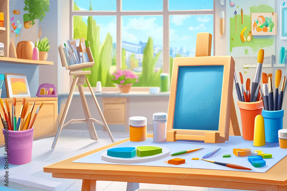 Fototapeta premium Colorful Artist Studio with Paints and Brushes