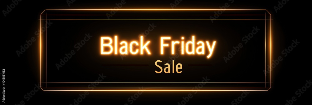 Minimal Black Friday Banner with Neon Light Frame and Elegant Glow on Dark Background Minimal Black Friday Banner with Neon Light Frame and Elegant Glow on Dark Background