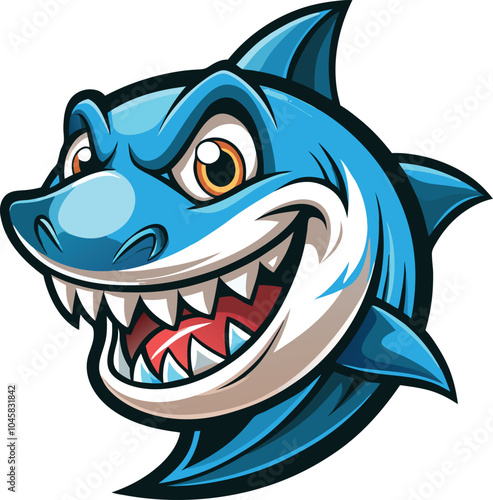 Smiling Blue Shark Cartoon Character Illustration