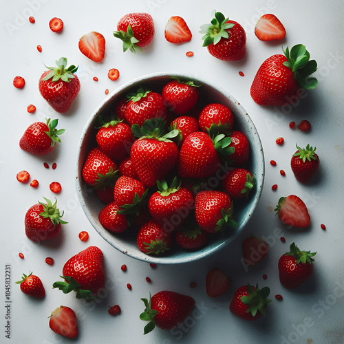 Fresh Strawberries in a Bowl – High-Quality, Vibrant Red Strawberries Isolated on White photo