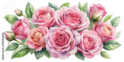 Watercolor painting of pink roses with asymmetrical composition