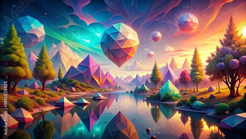 Polygonal Harmony: Surreal Exploration of Balance in Geometric Shapes for Mindful Aesthetics