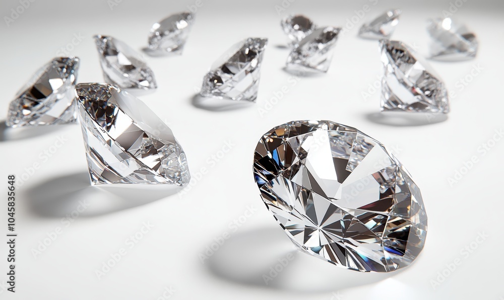 Shiny Diamonds Arranged on White Surface