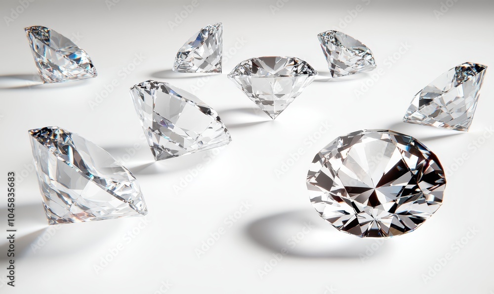 Shiny Diamonds Arranged on White Surface Shiny Diamonds Arranged on White Surface