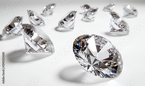 Obraz na płótnie Shiny Diamonds Arranged on White Surface w salonie