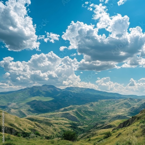 Mountain scenery under azure skies, Pambak range. photo