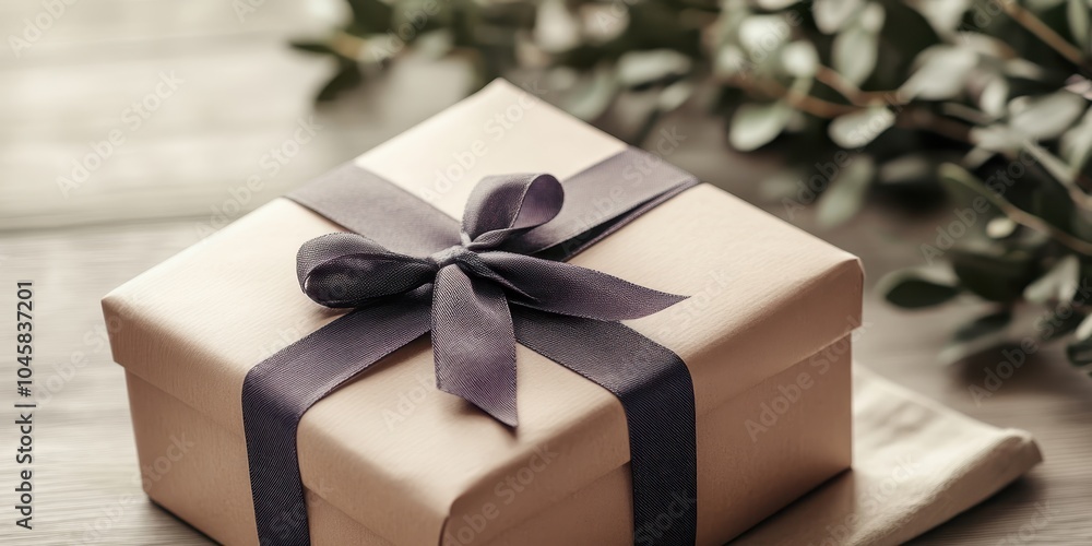 Elegant Gift Box with Dark Blue Ribbon Elegant Gift Box with Dark Blue Ribbon