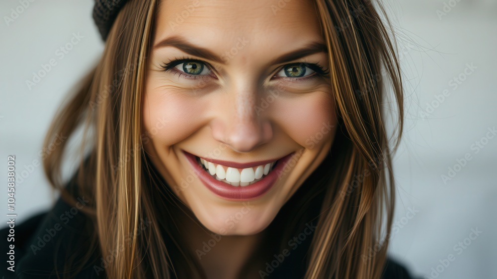 Young woman with a warm smile and long hair wearing a beanie in a casual outdoor setting during the daytime Young woman with a warm smile and long hair wearing a beanie in a casual outdoor setting during the daytime