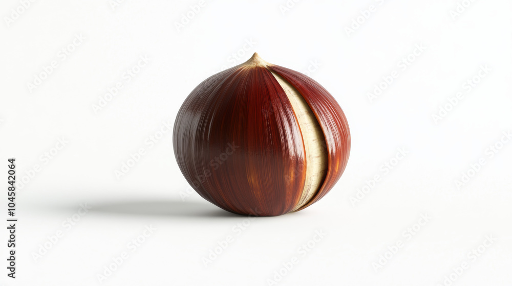 A single chestnut, perfectly isolated against a white background. It looks fresh, natural, and healthy. A single chestnut, perfectly isolated against a white background. It looks fresh, natural, and healthy.