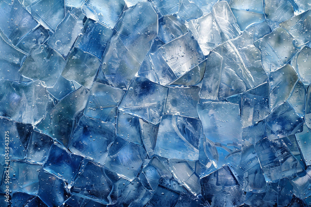 Obraz premium This composition features an array of blue ice pieces displaying intricate textures and shapes, illuminated by natural light, showcasing winter's beauty and serenity