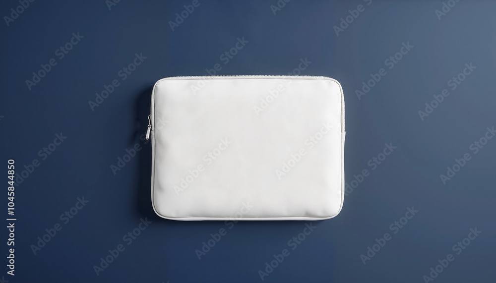 White laptop sleeve protective case on navy blue background with copy space White laptop sleeve protective case on navy blue background with copy space