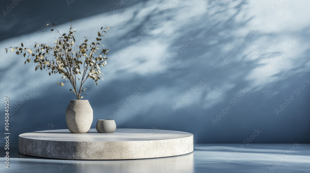 A simple, modern design featuring a blue background and a stone platform. This 3D image is perfect for showcasing products, with space to add text. A simple, modern design featuring a blue background and a stone platform. This 3D image is perfect for showcasing products, with space to add text.