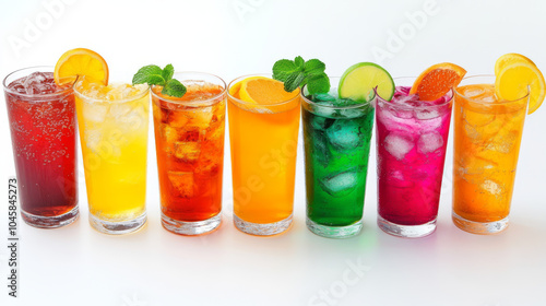 A variety of colorful non-alcoholic drinks, arranged and ready to be enjoyed.