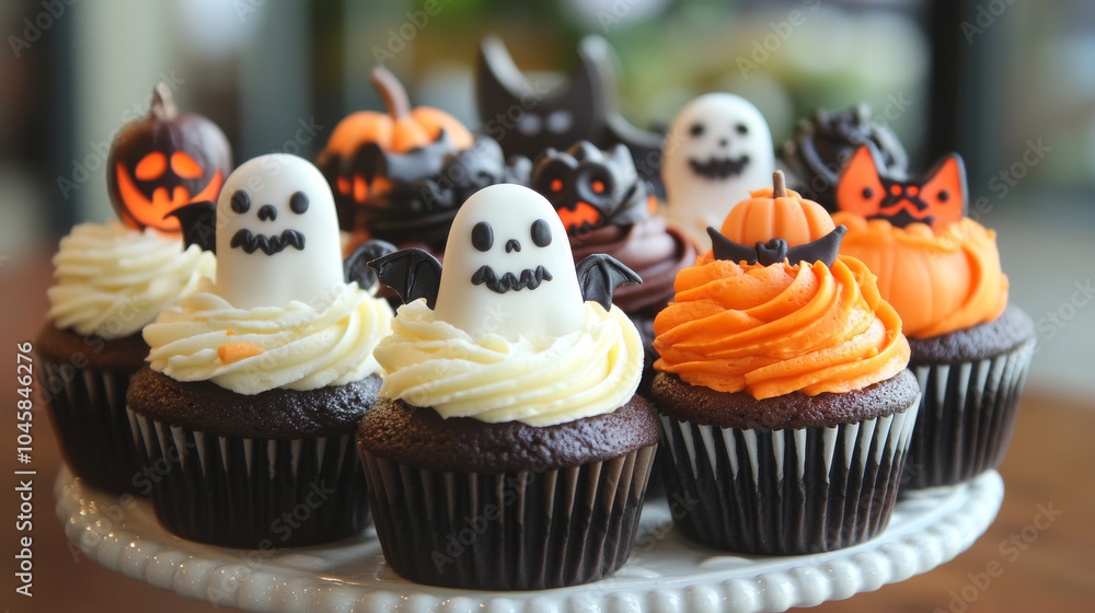These Halloween cupcakes have spooky frosting designs like ghosts, pumpkins, bats, cats, and skulls. They come in many flavors and are perfect for a Halloween party. These Halloween cupcakes have spooky frosting designs like ghosts, pumpkins, bats, cats, and skulls. They come in many flavors and are perfect for a Halloween party.