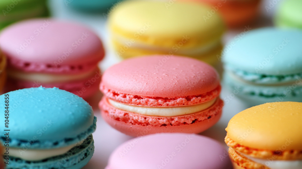 A close-up image of colorful macarons on a white background. This image is perfect for designing packaging or showcasing artwork. A close-up image of colorful macarons on a white background. This image is perfect for designing packaging or showcasing artwork.