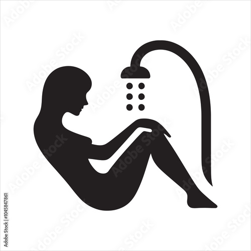 Relaxing bath silhouette vector of a woman enjoying a calm shower, symbolizing relaxation and self-care moments photo