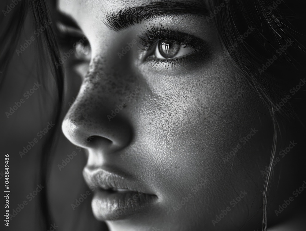 Intense Portrait of Woman with Gaze Directly at the Camera Intense Portrait of Woman with Gaze Directly at the Camera