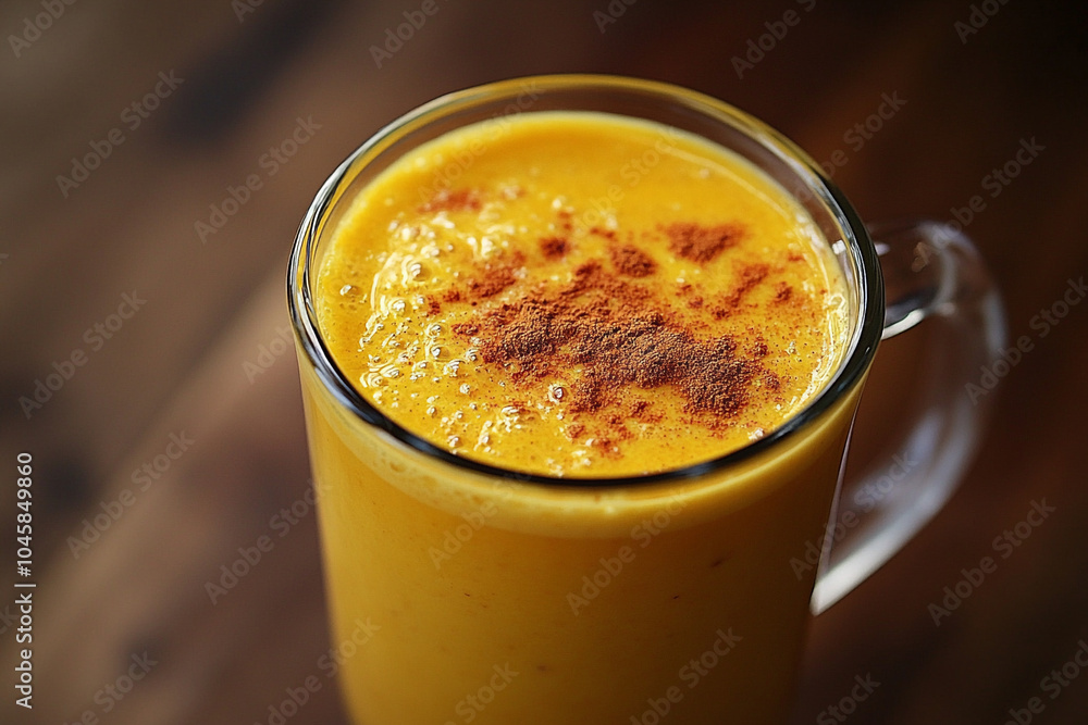 Turmeric Golden Milk in a Glass Mug Turmeric Golden Milk in a Glass Mug