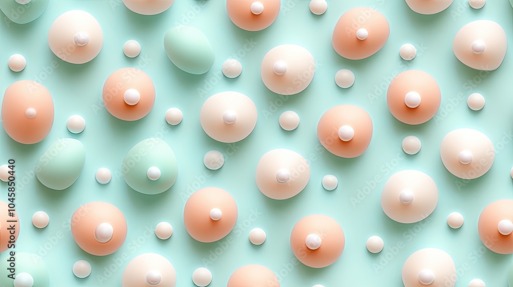 This close-up view features a stylish pattern of pastel pink and mint Christmas ornaments scattered across a light blue background, perfect for New Year celebrations SEAMLESS PATTERN This close-up view features a stylish pattern of pastel pink and mint Christmas ornaments scattered across a light blue background, perfect for New Year celebrations SEAMLESS PATTERN