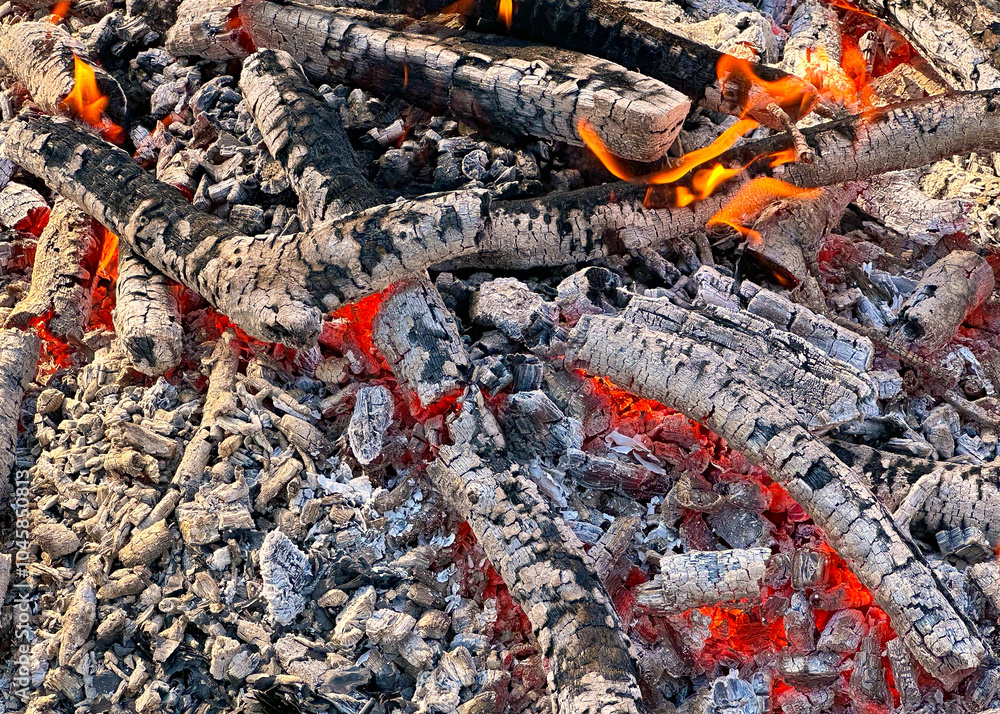 Wood Burning Down In An Outdoor Campfire Wood Burning Down In An Outdoor Campfire
