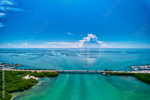 Fotografía Aerial Drone Image looking north  over the Whale Harbor Channel and the Overseas