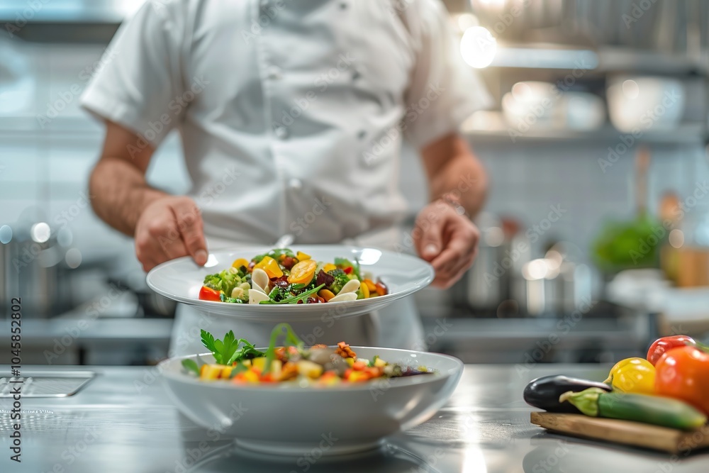 Male chef cooking vegan dishes in the kitchen