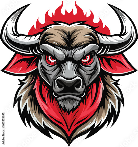 Fierce Bull Head With Flaming Horns