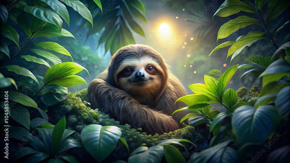 Obraz premium Sloth in a Jungle Tree at Night - Captivating Low Light Photography of Wildlife