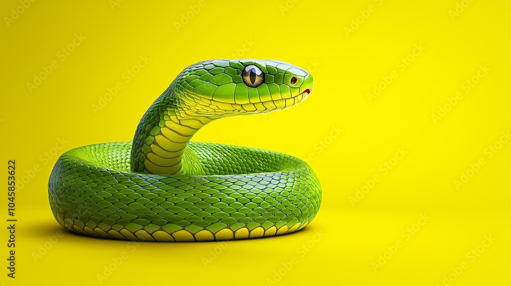 Fototapeta premium Green Snake on Yellow Background
